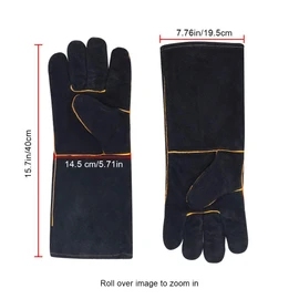 Welding Gloves, Heat Resistant Fire Proof Gauntlets, Fireside Gloves for Wood Burners, Cow Split Leather Welders Gauntlets Riggers Gloves BBQ Oven Wood Stove Long Lined Grill Gloves