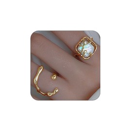 CJIAYUJEW Vintage Pearl Ring for Women Adjustable Open Pearl Ring Stacking Pearl Cluster Rings Trendy Personality Pearl Statement Ring Sets Jewelry for Women (pearl4)