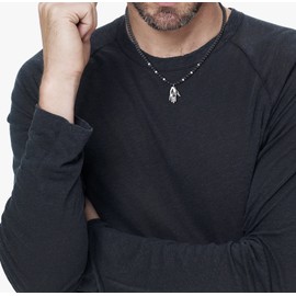 GAVU Pearl Necklace with Hand Pendant, Stainless Steel Matte Onyx Stainless steel, Onyx