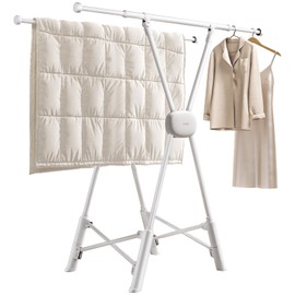 BIREN Clothes Drying Rack Heavy Duty Clothing Racks Extending Laundry Rack Two Drying Modes Garment Racks for Drying Clothes, Adjustable Length from 32-55 Inches for Indoor Outdoor Use