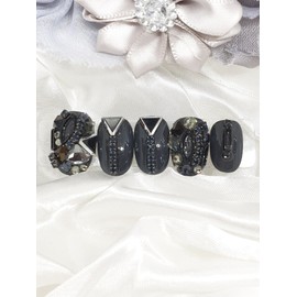 Black Diamond Handmade Nail Tips - Short Round Square / 블랙다이아 수제네일팁 - 숏라운드스퀘어