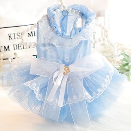 AZA Dog Wedding Dresses for Small Dogs Skirt Lolita Clothes Cat Princess Costume Waltz Pet Girl Cute Star Coat Outfits Summer Costumes (S,Blue)