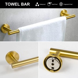 5-Piece Brushed Gold Bathroom Hardware Accessories Set, Lava Odoro Gold Towel Bar Holder Set Towel Rack Set Stainless Steel Wall Mounted, 23.6 Inch