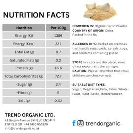 Trend Organic Garlic Powder | Bold Flavour and Essential Nutrient for Robust Cooking| Certified Organic, Vegan, Non-GMO, No Additives or Preservatives, 250g
