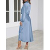 Women's Elegant Long Sleeve Satin Dress Mock Neck Elastic Waist