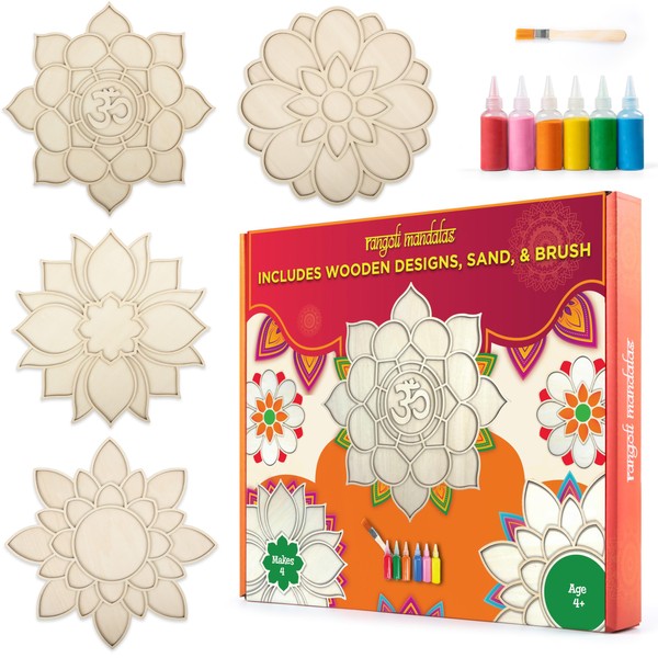 Ryri Rangoli Mandala Sand Art Kit - Create a Beautiful Art with Our Rangoli Kit - 6 Vibrant Rangoli Powder Colors with Brush Included - Reusable Sand Art Pictures for Adults and Children
