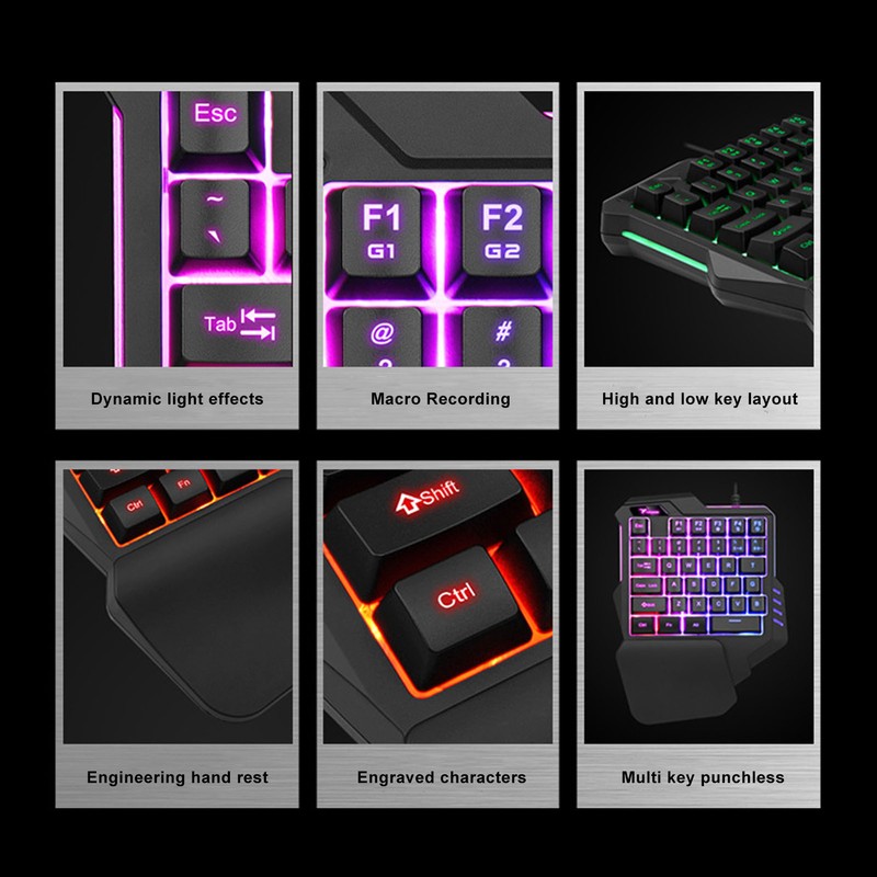 One Handed Gaming Keyboard 7 Color RGB Backlight Ergonomic 35