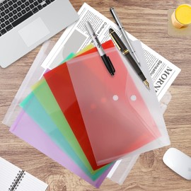 Pack of 21 Document Folders A5 with Press Stud, A5 Transparent Pocket Document Folders File Pockets PVC Bag Document Cover Transparent 7 Colours for Paper, File, Documents