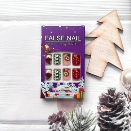 Christmas Short Press on Nails Square Fake Nails Cute Santa Claus Gingerbread Man False Nails Full Cover Stick on Nails Acrylic Xmas Winter Artificial Nails Glue on Nails for Women and Girls 24Pcs