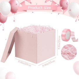 Jaywayang 10" Large Gift Box with Lid and Ribbon, Pink Gift Box with Paper Filler for Birthday, Wedding, Mother's Day, Anniversarry Presents Wrapping.
