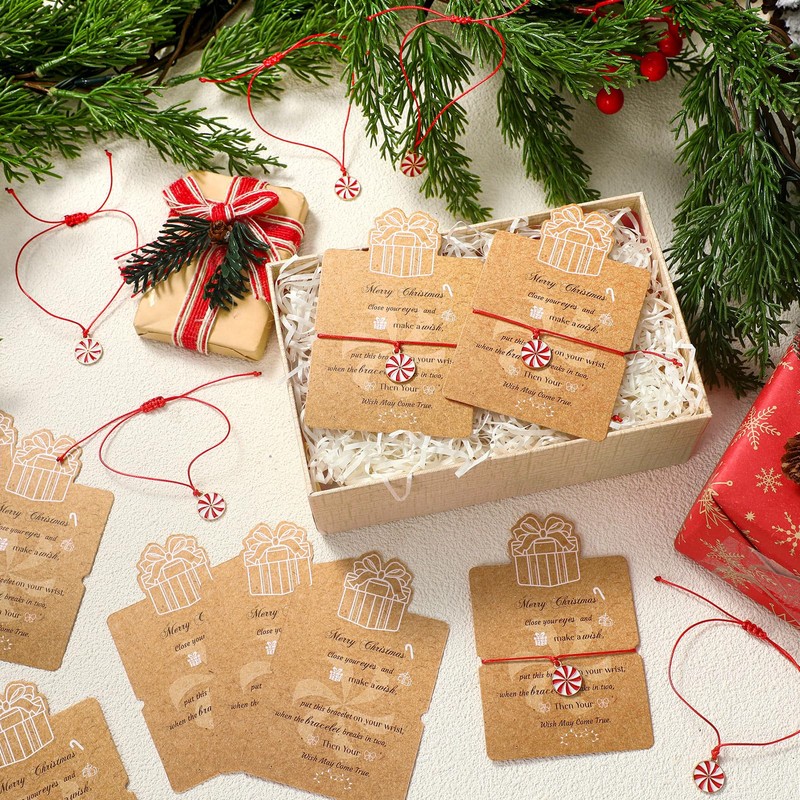 Landical 40 Sets Christmas Wish Bracelets Bulk Adjustable Xmas Bracelet