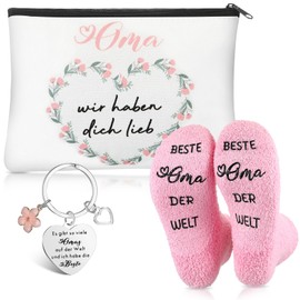 Xuniea Set of 3 Grandma Gifts Grandma Cosmetic Bag Grandma Bag Best Grandma The World Socks Keyring for Grandma Birthday Gift Christmas Mother's Day Gift Ideas for Grandma Mum, as shown, Fashion