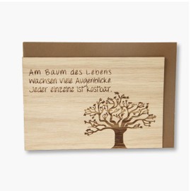 Original Holzgrußkarte – BAUM DES LEBENS – 100% handmade in Österreich, Grußkarte aus Echtholz Eiche, Geschenkkarte, Postkarte, Klappkarte, Einladung, Spruchkarte