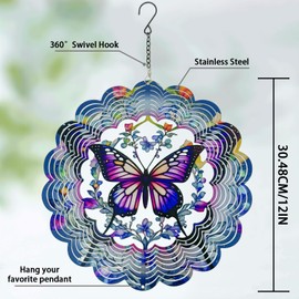 Eandisom Wind Spinners 2 Pack Metal Butterfly - Butterfly Gifts for Women Mom Grandma Wife, Hanging Wind Spinner for Outdoor & Indoor Decorations, 12 inch 3D Wind Spinner for Ornament Gifts