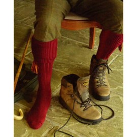 WALKER AND HAWKES - Men's Merino Wool Scarba Shooting Socks w/Garter Ties - old brick - Large