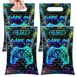 50 Pcs Video Game Birthday Plastic Goodie Bags With Handles Gamer Treat Favor Plastic Gift Bags for Boy Gaming Birthday Party Decorations