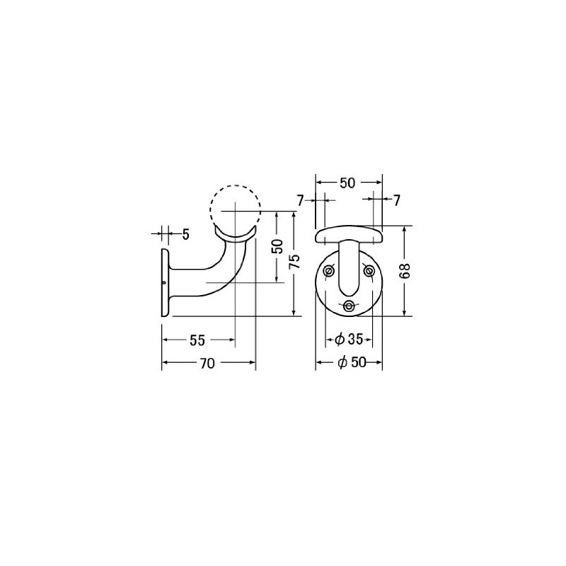 A-type bracket L holder 1.4 in (35 mm) BR-100 (handrail