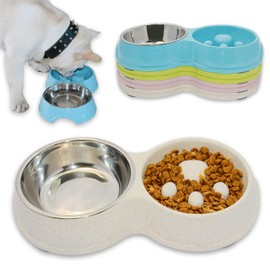 Hifrenchies Dog Slow Eating & Drinking Bowl,Stainless Steel Interactive Slow Feed Dog Bowl for French Bulldog,Slow Down Eating Eco-Friendly pet Bowl for Frenchie(White)