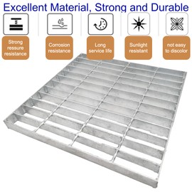 DuuMuut Galvanized Steel Drain Grate 18x18 in for NDS Catch Basin, B-Class 28100 lbs Heavy-Duty Outdoor Driveway Trench Drainage Grate, Silver Square Replacement Metal Channel Sewer Cover