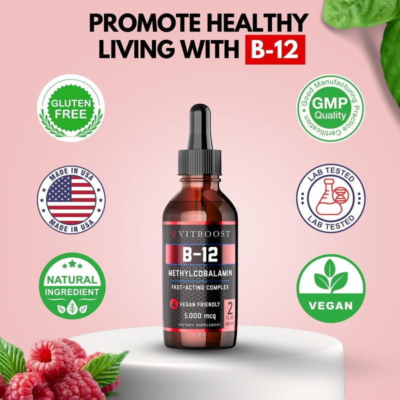 Vegan Liquid B-12 Drops – 60 x 5000 mcg Extra