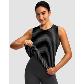 Women's Workout Tops Racerback Athletic Tank Tops Sleeveless Loose Fit Yoga Running Gym Shirts for Women(White Stripe,M)