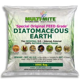 Multi-Mite 500G Bag Feed Grade Diatomaceous Earth DE Powder for Dogs Cats Poultry Animal Bedding & Housing Pet Areas, Stables, Gardens. 100% Natural Highly Absorbent & Desiccating DEFRA Registered
