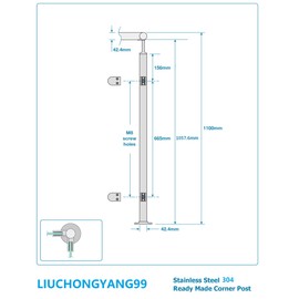 LIUCHONGYANG99 Glass Stair Railing Post System Stainless Steel 304 Staircase Handrail Balusters with Glass Clamp and Rubbers, Silver Metal Balustrade 110cm Suitable for Stairs, Terraces, Gardens