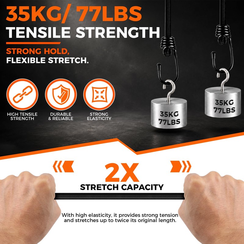 4-Piece 80 Inch Bungee Cords with Hooks, Heavy Duty Outdoor