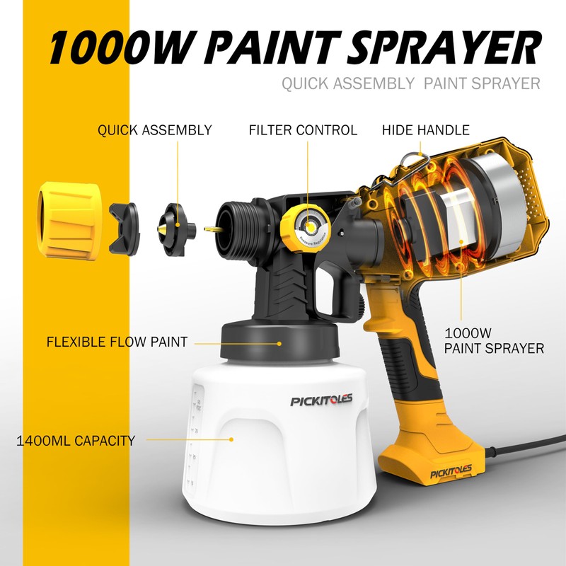 1000W HVLP Paint Sprayer High-Efficiency Electric Spray Gun with 6