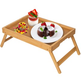 Artmeer Artmeer Bed Tray Table with Folding Legs,Bamboo Breakfast in Bed for TV Table, Laptop Computer Tray,Eating,Snack Tray(Bamboo)