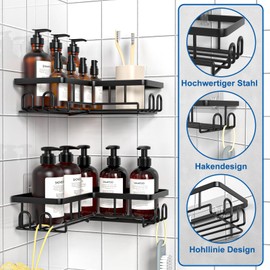 Diwoker Shower Shelf No Drilling Corner - Rustproof Shower Shelf Bathroom Organiser Shampoo Holder for Shower (Black - Pack of 2)