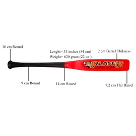 33" High-Grade Pro Maple Flat Half Paddle Training Baseball & Softball Bat in Lenght:33"/ Weight:20 oz/Flat Dia:3" for Proffessional Players in Red & Black Color by Player Sports Goods LLC