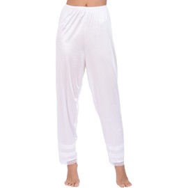 Felcia Women's Satin Pajama Bottoms Casual High Waist Lace Trim Long Pants Soft Solid Color Sleep Pants Nightwear (A-White, M)