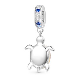 GNOCE Sea Turtle Pendant Charm 925 Sterling Silver Sparkling Charms Jewellery Gift Women Girls Fit Snake Chain Bracelets / Necklace, Silver