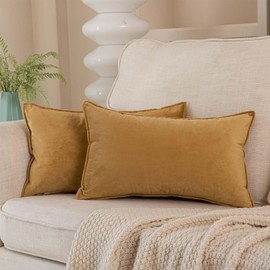 JUSPURBET Khaki Lumbar Velvet Throw Pillow Covers 14x24 inch Set of 2 for Home Decor Living Room Bedroom Couch Decorative Broadside Soft Cushion Case with Invisible Zipper