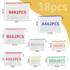 YOPCDJ 18PCS Mesh Zipper Pouch Bags, Zipper Bags for Office Supplies,9 Colors for Puzzles Board Game Storage, 8 Sizes for Reusable Plastic Zip Organizer for Travel