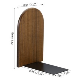 PATIKIL Wood Bookend with Metal Base, 2 Pcs Non-skid Round Head Book Ends for Shelves Desktop Bookshelf Magazine Organizer Stopper for Office, Walnut Wood