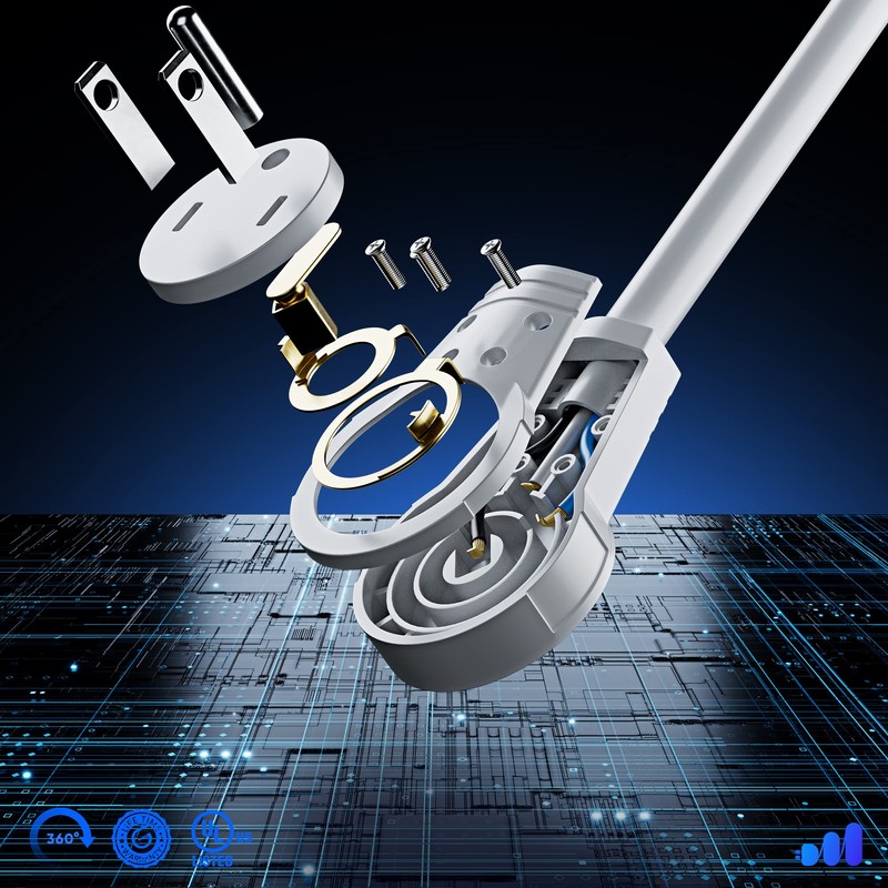 Maximm 360° Rotating Flat Plug Extension Cord 10 ft White,