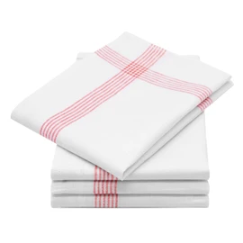 ZOLLNER Set of 4 Tea Towels, Kitchen Towels, 50 x 70 cm, Linen, White / Red
