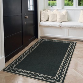 OJIA Easy Jute Front Door Mats Outdoor Rug 3x5 Washable Rugs for Entryway, Wavy Border Black Indoor Outdoor Rugs Non-Slip Doormat Entry Rugs Farmhouse Area Rug for Porch Outside Kitchen Living Room