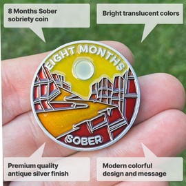 8 Months Sober Token | Eight Month Sober Chip | Non-AA Gift, Non-Religious Medallions for Men and Women Celebrating Sobriety