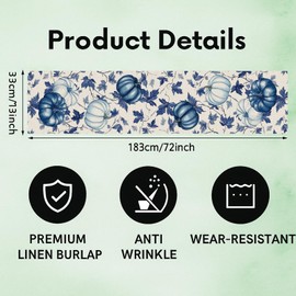 GPGHE Fall Table Runner Blue and White Pumpkin Table Runners Seasonal Kitchen Dining Table Decoration for Home Party Banquet Decor 13x72 Inch