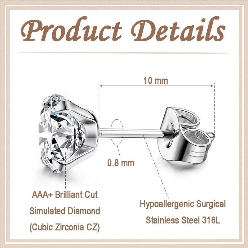 Cutapick 12 Pairs Stud Earrings Set, Hypoallergenic Surgical Stainless Steel
