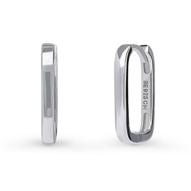 BERRICLE Sterling Silver Rectangle Medium Fashion Hoop Earrings for Women, Rhodium Plated 0.6 inch