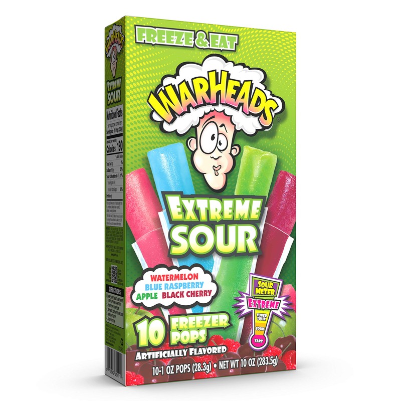 Warheads, Fat Free Freezer Pops, Assorted Flavors, Extreme Sour ,12