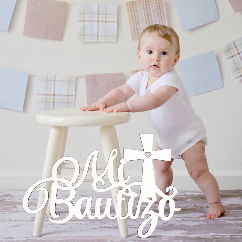 Bucherry Wooden Baby Shower Signage - Mi Bautizo Decorative Sign,