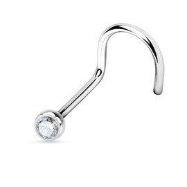 PiercedOff 316L Surgical Steel Nose screw with Clear CZ Gem - Thickness 18GA (1mm) / Length 6mm / Gem Size 2mm