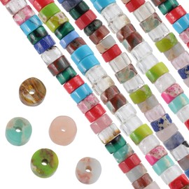 SUNNYCLUE 1 Box 334Pcs Flat Gemstone Beads Heishi Stone Beads 4mm Gemstone Bead String Semi Flat Round Disc Stone Bead Energy Healing Gemstones Spacer Loose Beads for Jewellery Making DIY Gifts