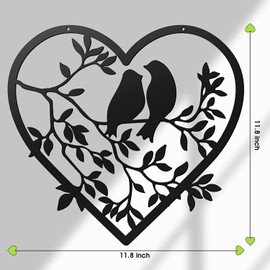 HZBAKLO Metal Bird Wall Decor, 11.8Inch Love birds on Tree Branch Wall Art, Black Wall Silhouette Art Hanging Decoration for Home Living Room Bedroom Indoor Outdoor Garden
