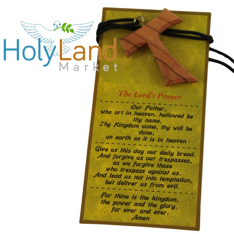 Holy Land Market Hand-Carved Olive Wood Tau Cross Necklace from